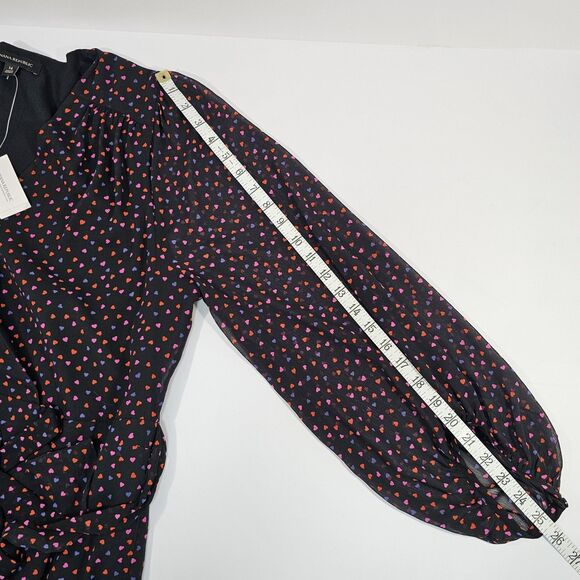 Banana Republic Black Chiffon Heart Print Ruffle Wrap Dress Long Sleeve Size 16 - Picture 9 of 10